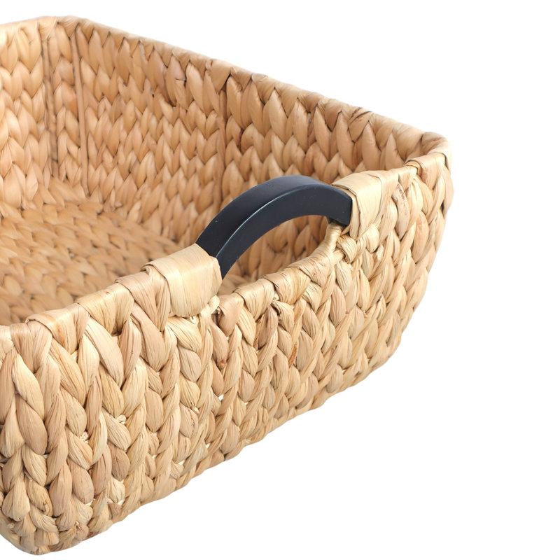 Ensemble de 2 paniers de rangement Julian Water Hyacinth, en osier, avec poignées noires