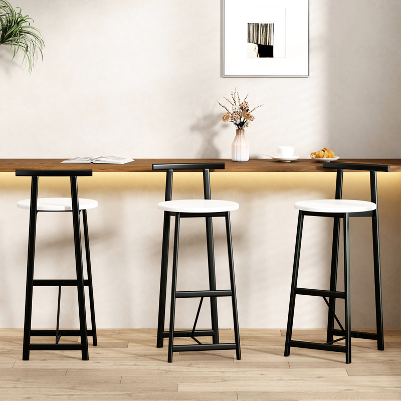 Ensemble de 3 tabourets de bar modernes avec dossier pour îlot de cuisine ou salle de pub, cadre en métal noir et blanc