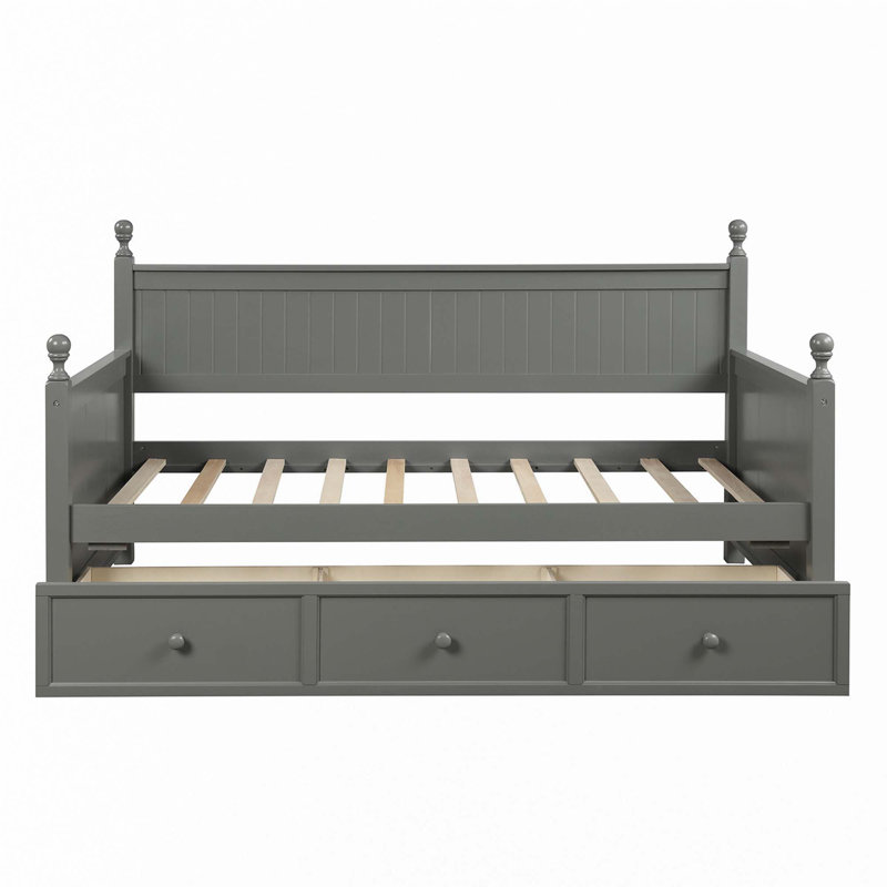 Lit de jour en bois avec trois tiroirs, lit de jour simple, aucun sommier nécessaire, Gris