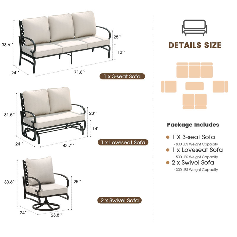 5 Piece Sofa Seating Group with Olefin Cushions