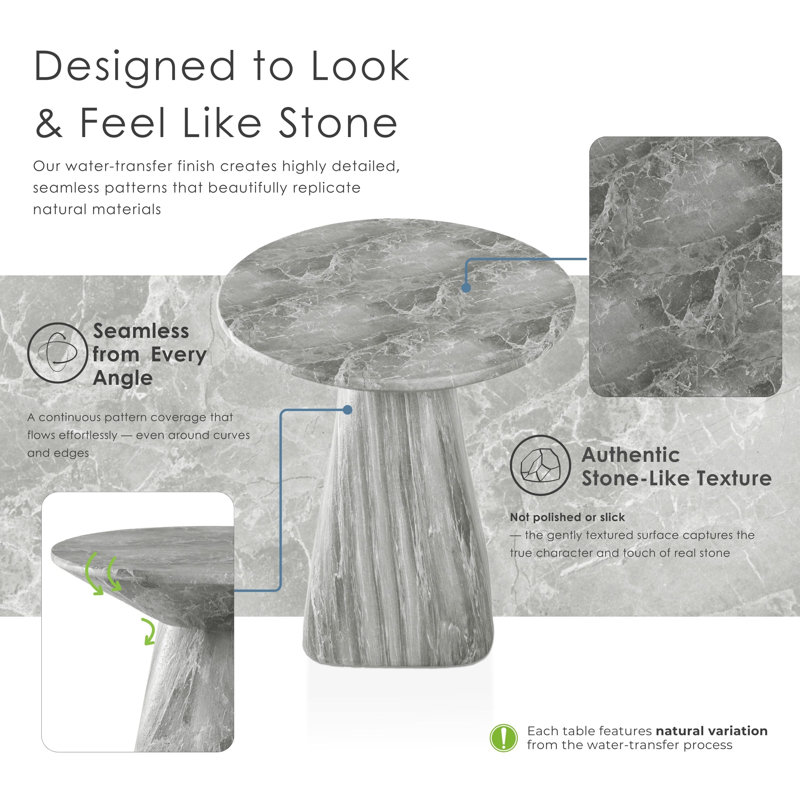 Fulcher Stone-Like 18"W Pedestal End Table, Gray Marble