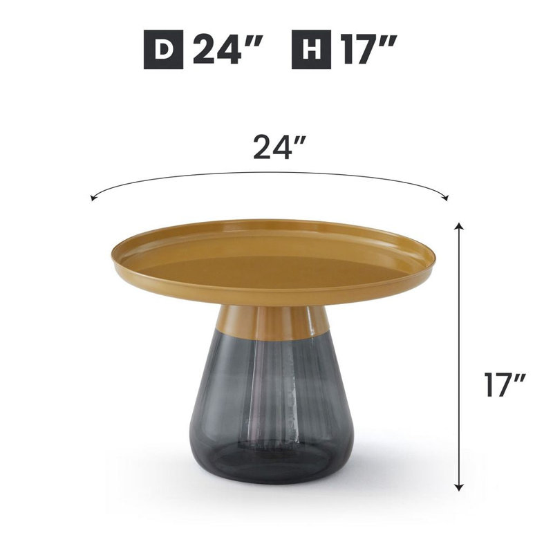 Table gigogne de 24 po avec plateau en fer gris mat et plateau en fer doré mat, H 17 po x l 24 po x L 24 po, Or, Noir