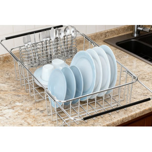 Expandable Sink Dish Drying Rack With Utensil Holder - 304 Stainless Steel Rustproof Dish Drainer Organizer For Kitchen Counter Space Saving