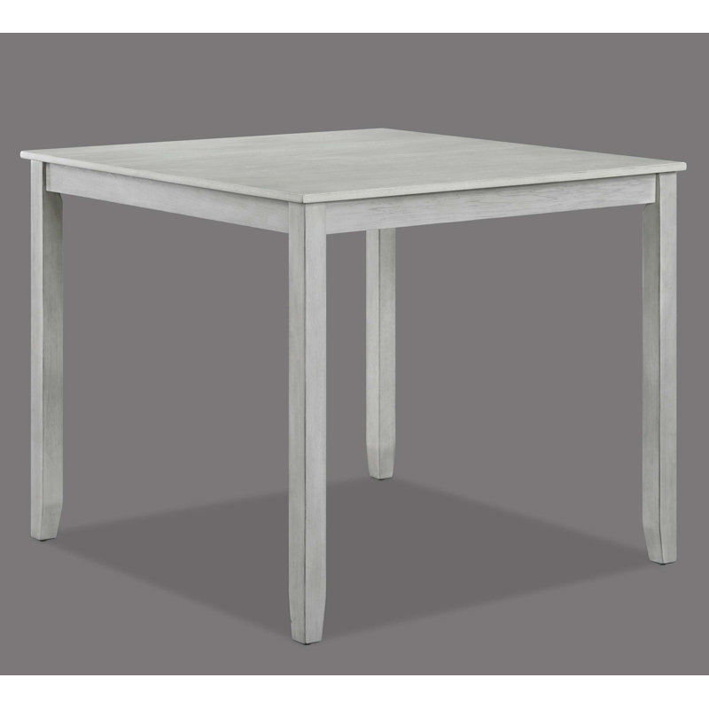 Rustic Farmhouse Transitional 5-Piece Counter Height Dining Set Square Table Linen Look Fabric Upholstered Chair Seat Wooden