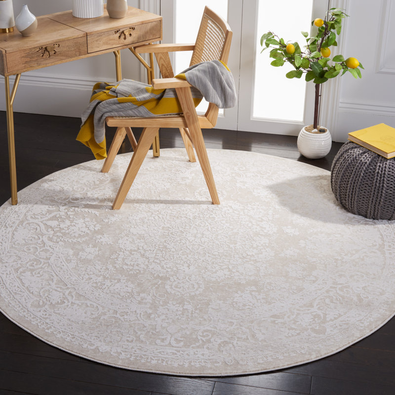 Espinal Oriental Area Rug, Round 201cm, Cream/Ivory