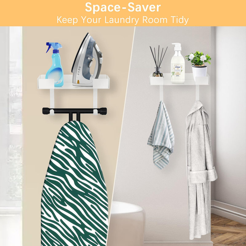 Ironing Board Holder, Iron Board Storage Hanger White-with Shelf
