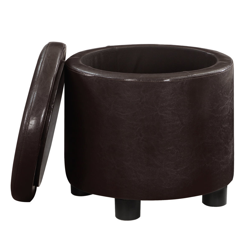 Ahl Arsy 15.75'' Wide Faux Leather Round Storage Ottoman with Reversible Tray Lid, Espresso Faux Leather