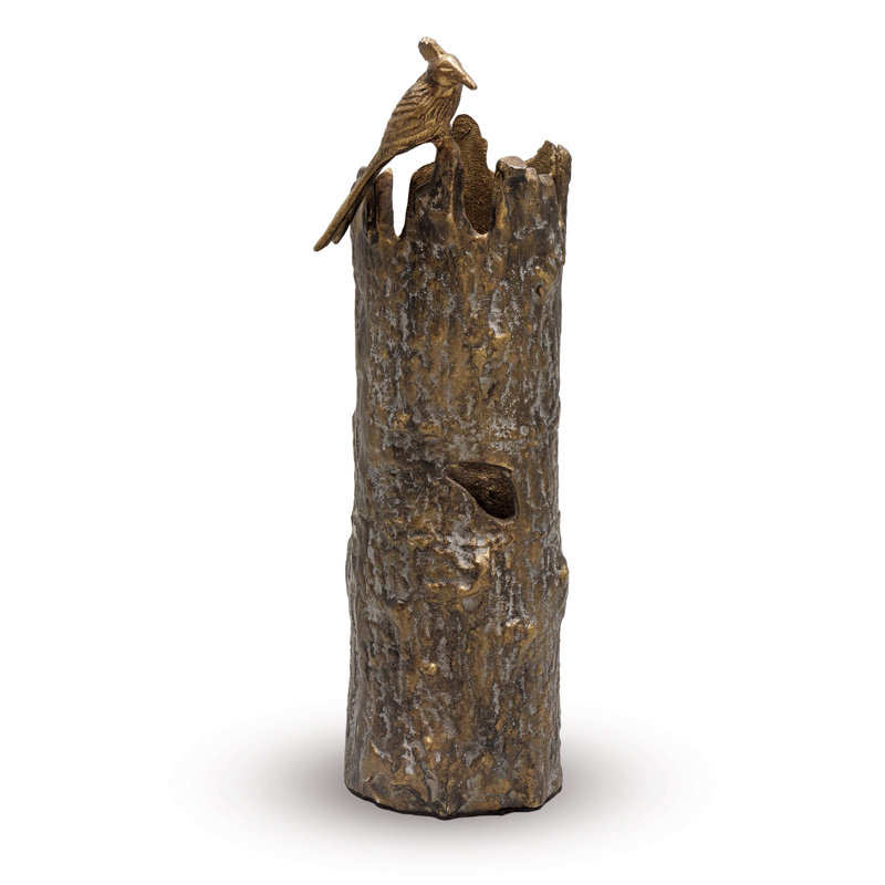 Vase oiseau et tronc d'arbre