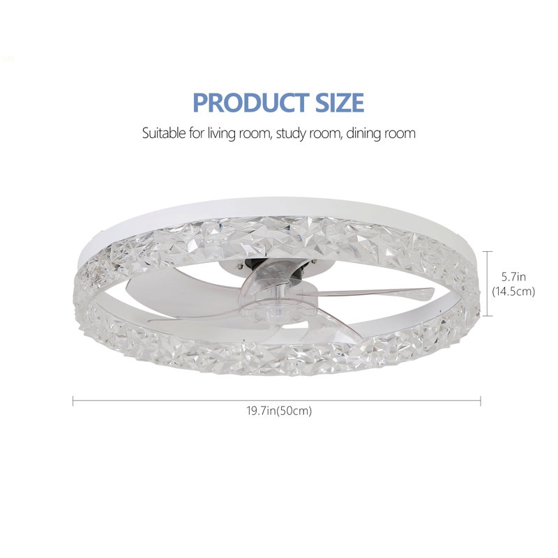 Modern Acrylic Ceiling Fan Light With Remote Control, Dimmable LED Chandelier, 6-Speed Adjustable, Quiet Motor, Flush Mount Design For Living Room, Bedroom, Dining Room