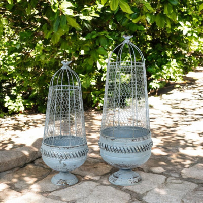 Cream Set Of 2 Metal Plant Cages