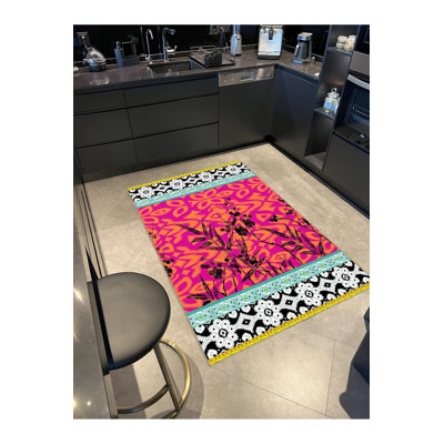 Tapis décoratif multicolore à motifs floraux et motifs floraux lavables à la machine