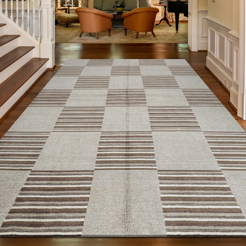 Wool Geometric Area Rug in Beige, Rectangle 8'10" x 11'10"