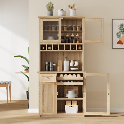 Buffet Farmhouse sur pied avec huche, grand garde-manger avec support à vin