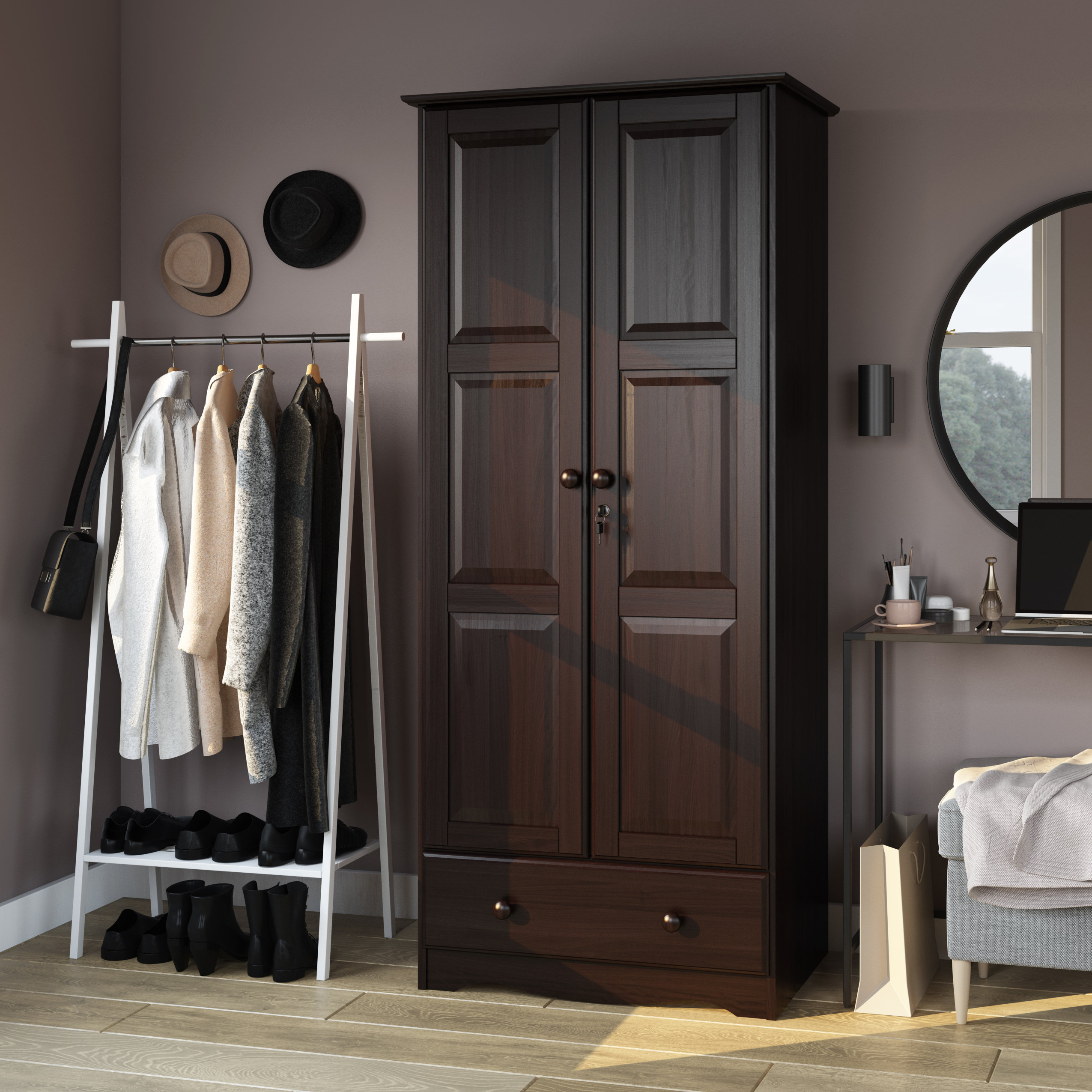Wardrobe Bedroom Clothes Storage Organizer Closet Pine Panama Range Millwood Pines Color: Gray