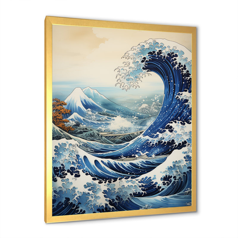 «Japon Hokusai Horizons I», reproduction sur toile, Encadrement doré, H 32 po x l 16 po x P 1 po