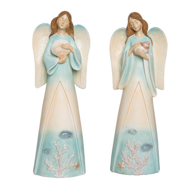 Large Resin Coastal Angel Decor Set of 2 Christmas Home Decorations