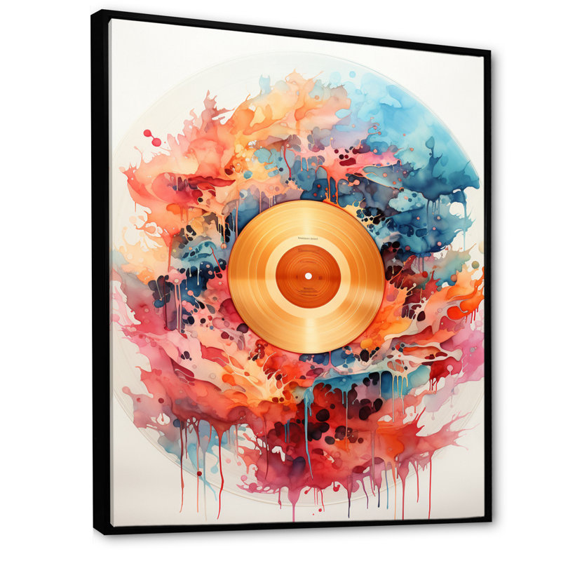 Rainures de vinyle colorées III sur toile, Cadre flottant noir, H 44 po x l 34 po x P 1,5 po