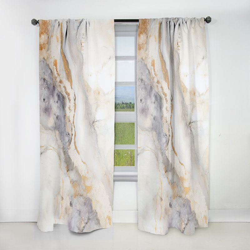 Beige et doré pierre Geode Scenery Minimalisme I - Rideau en velours géode de pierre - 1 panneau, L 52 po x L 108 po