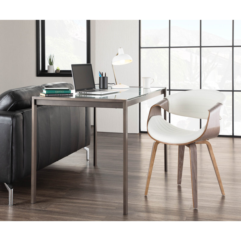Chaise avec accoudoirs rembourrée Arabelle, Gris, Simili cuir blanc