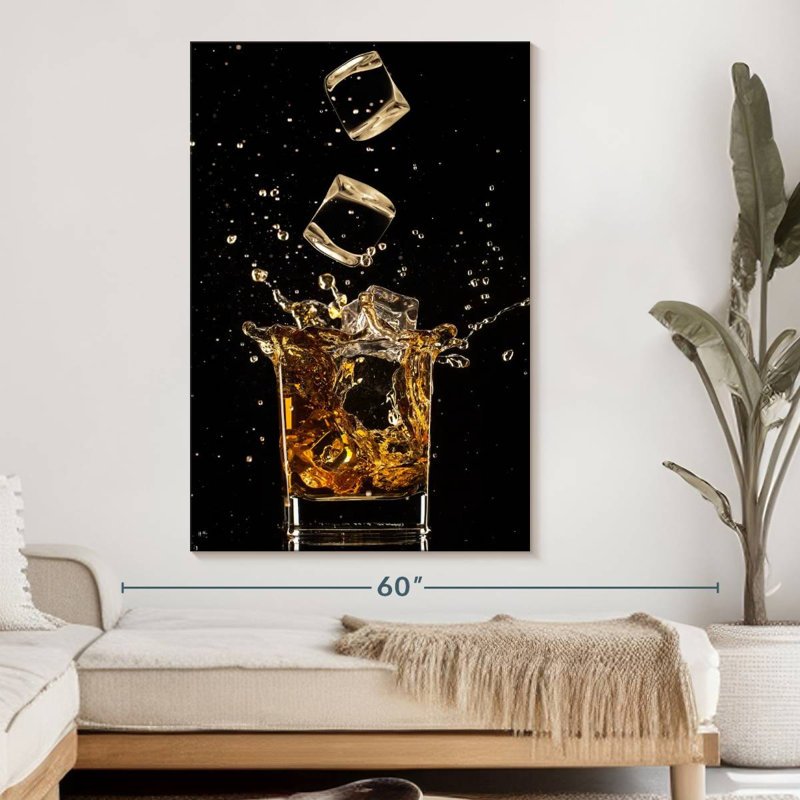 Whiskey Ice Splash Canvas Print, 34" H x 51" W x 1.25" D