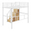 Lit mezzanine simple en métal avec escalier de rangement et garde-robe-1087105497