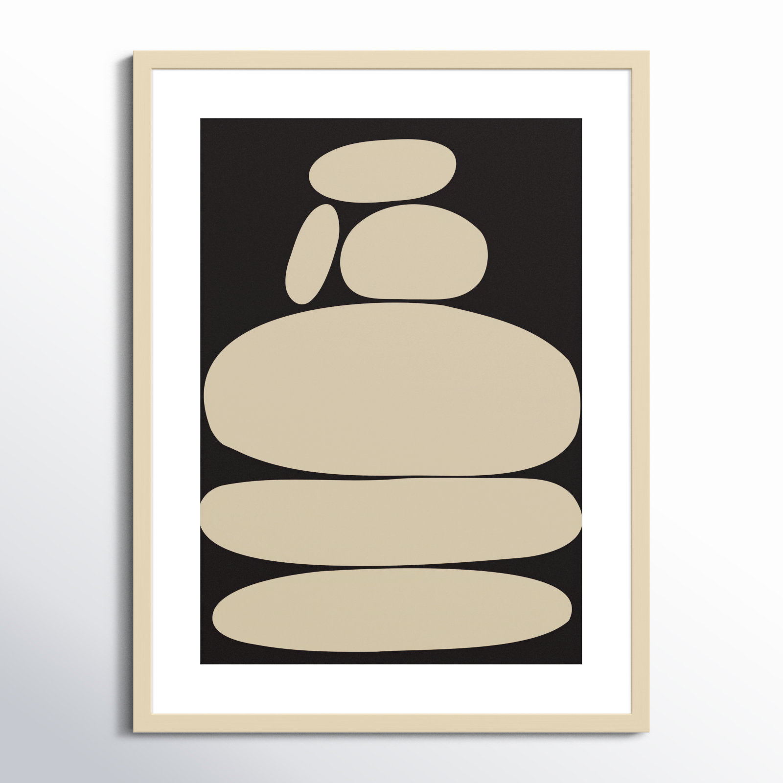 Zen River Rocks Black and Tan Print, Brown Framed, 33" H x 25" W