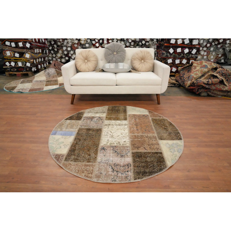 Distressed Modern Patchwork Round Area Rug 5x5