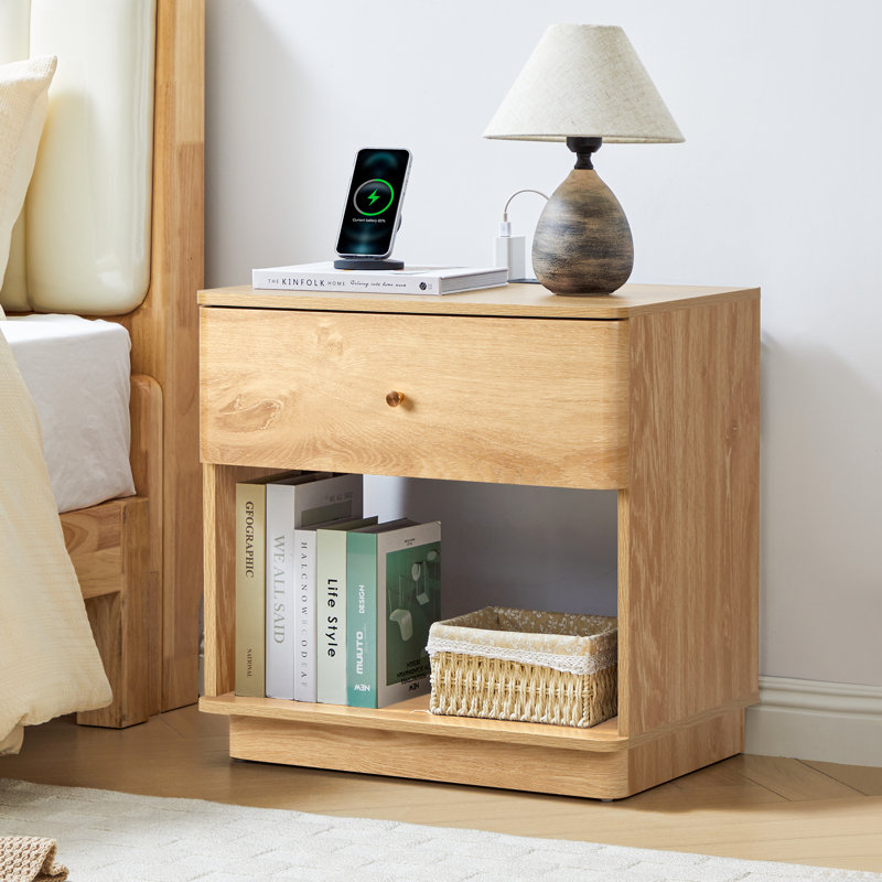 23.6" Nightstand with Charging Station, Yellow