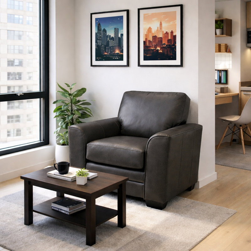 Chaise en cuir Nadin de qualité supérieure avec coussins de dossier moelleux, Gris