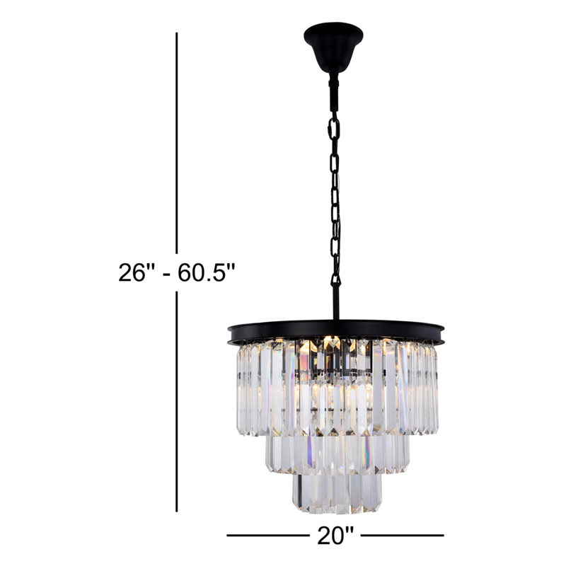 Yazmin 9 - Light Dimmable Tiered Chandelier, Clear, Matte Black