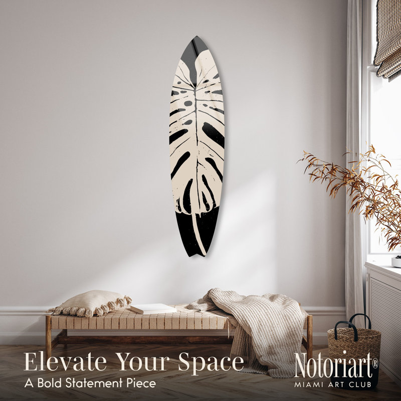 Art mural en acrylique bord de mer encre brosse Monstera par Notoriart, Black