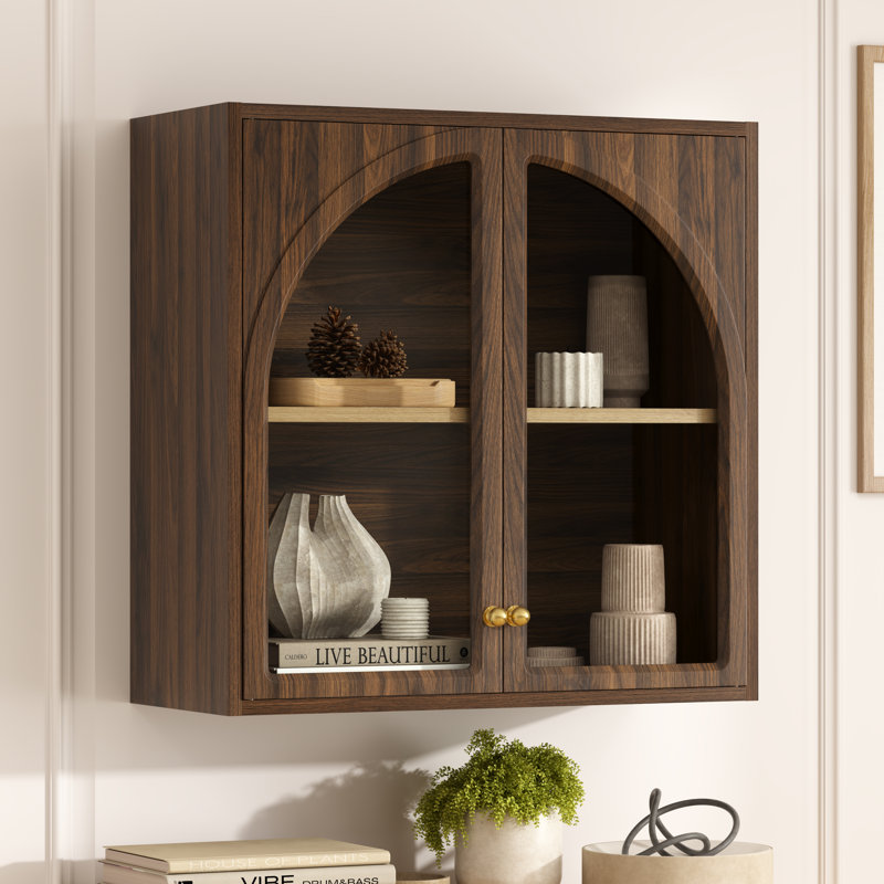 Armoire murale, armoires à pharmacie avec porte arquée en acrylique, Brun