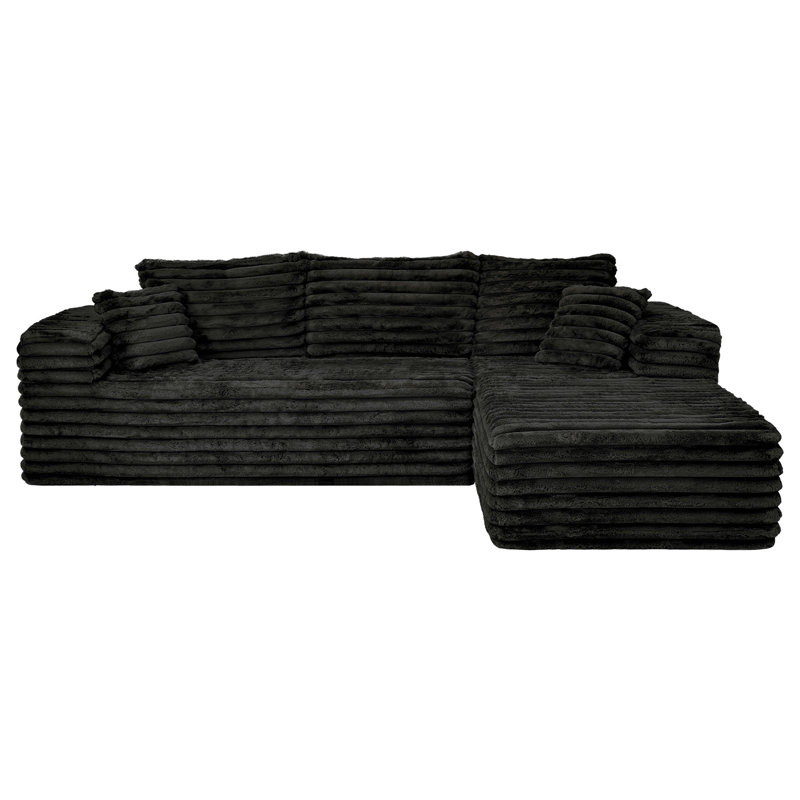 Thaxted Boneless 2 - Piece No Assembly Required Cloud Couch Sectional Free Combination Sofa with Pillow, Black Corduroy