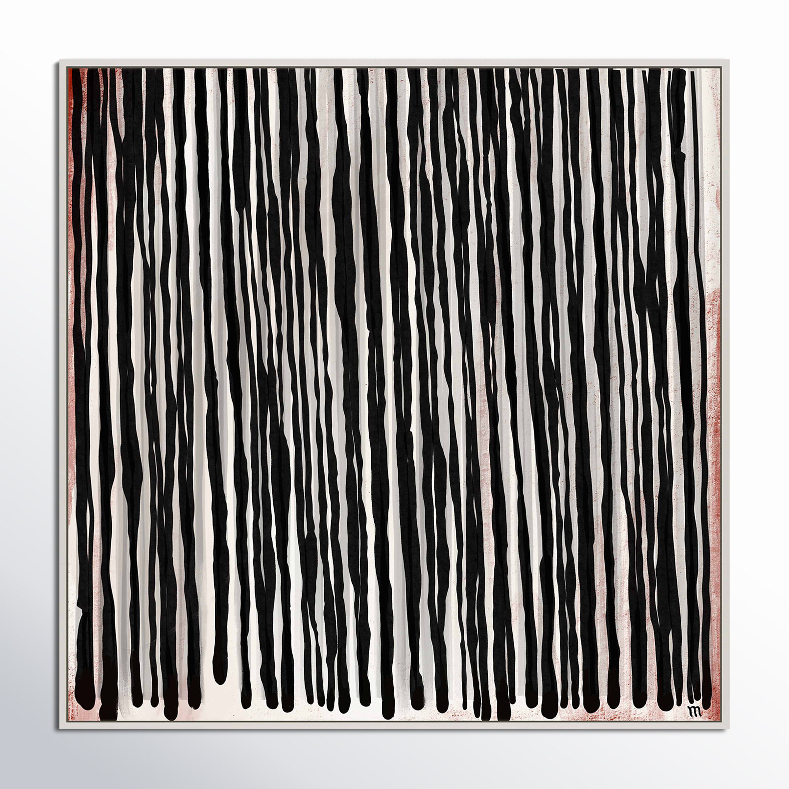 Black Waterfall by Marco Marella For Studio M, White Canvas Framed, 44" H x 44" W
