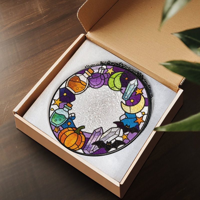Guirlande d'Halloween avec vitrail pour fenêtre, 7,8 x 7,8 po (20 x 20 cm)
