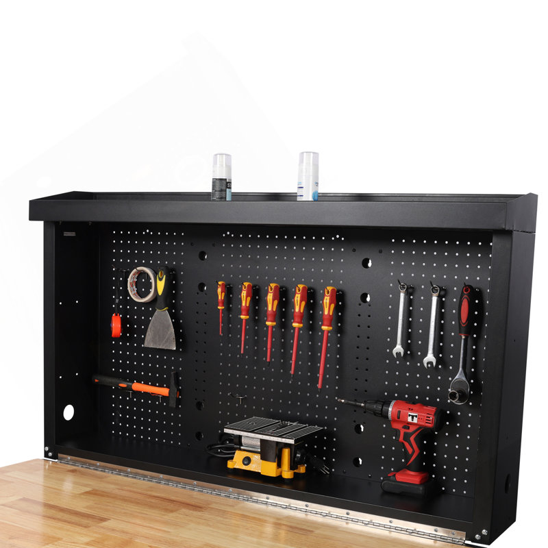 Wall Mounted Workbench, Robust Space-Saving Foldable Workbench With Rubberwood Work Surface, Pegboard For Tools