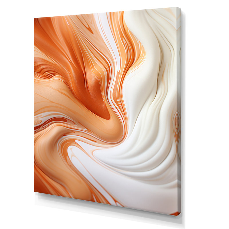 Orange And White Paint Waves - Abstract Liquid Ink Wall Art, 20" H x 12" W x 1" D, Wrapped Canvas
