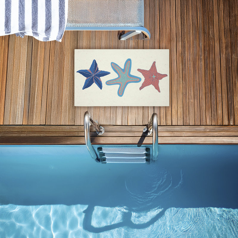 Coastal Americana Starfish Printed Outdoor Door Mat, design by Darlene Seale, 18"x30"