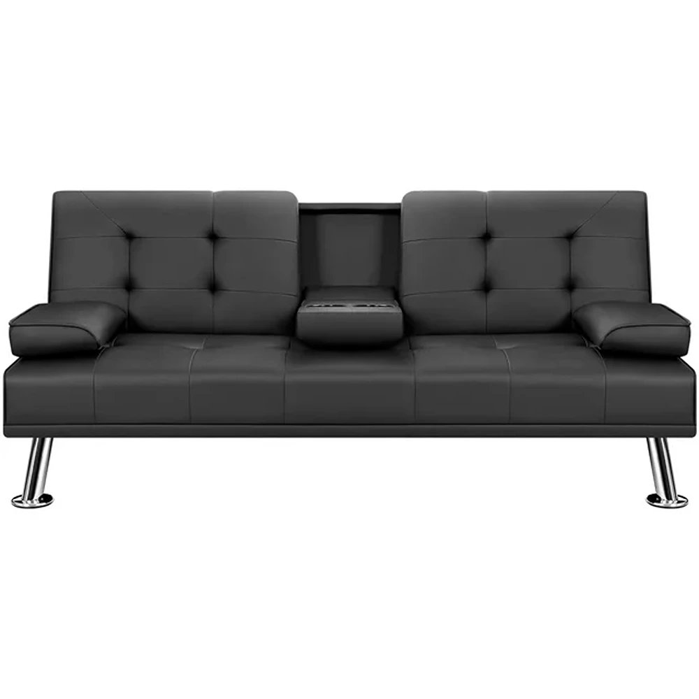 Black futon couch with deals cup holders