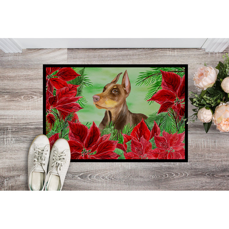 Tapis de porte pour l’extérieur antidérapant doberman pinscher poinsettas, Rectangle 2 pi x 3 pi