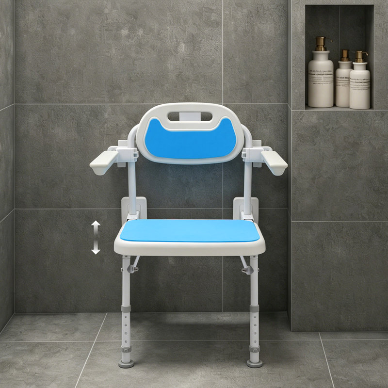 Siège de douche mural pliant avec dossier et chaise de douche réglable en hauteur, environ 330,69 lb, tabouret de douche robuste pour personnes âgées et handicapées