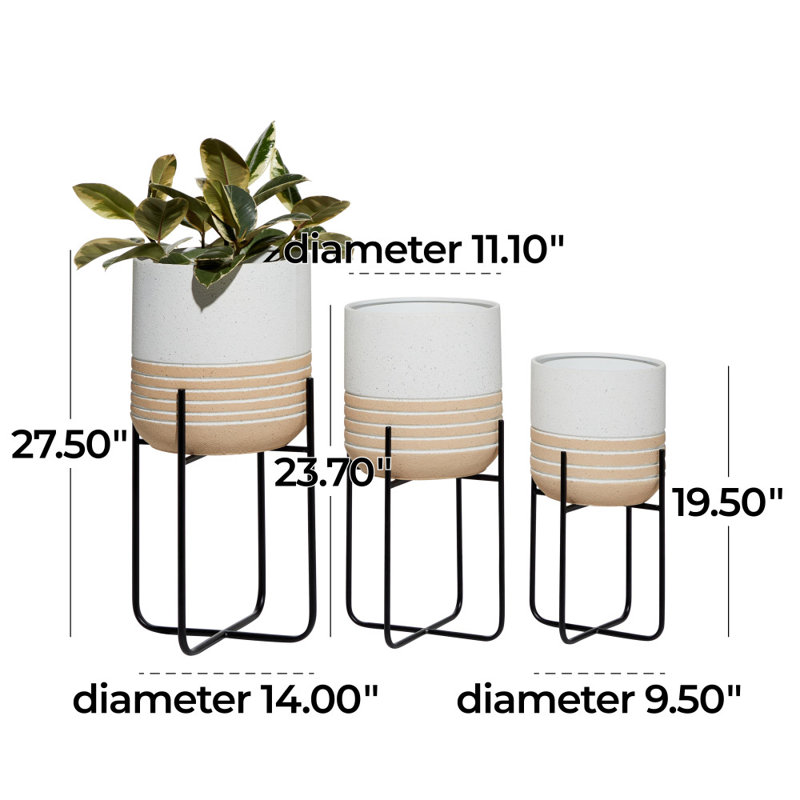 3 Piece Metal Indoor Outdoor Planter with Removable Stand Set