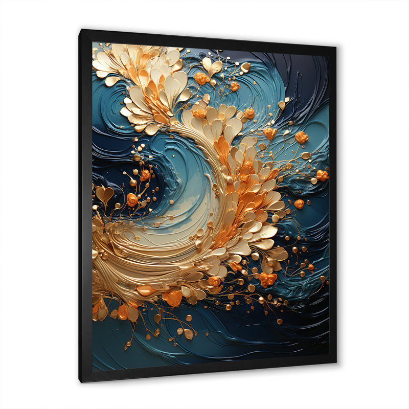 Abstrait, art mural sur toile Golden Sapphire, H 40 po x l 30 po x P 1,5 po, Cadre simple noir