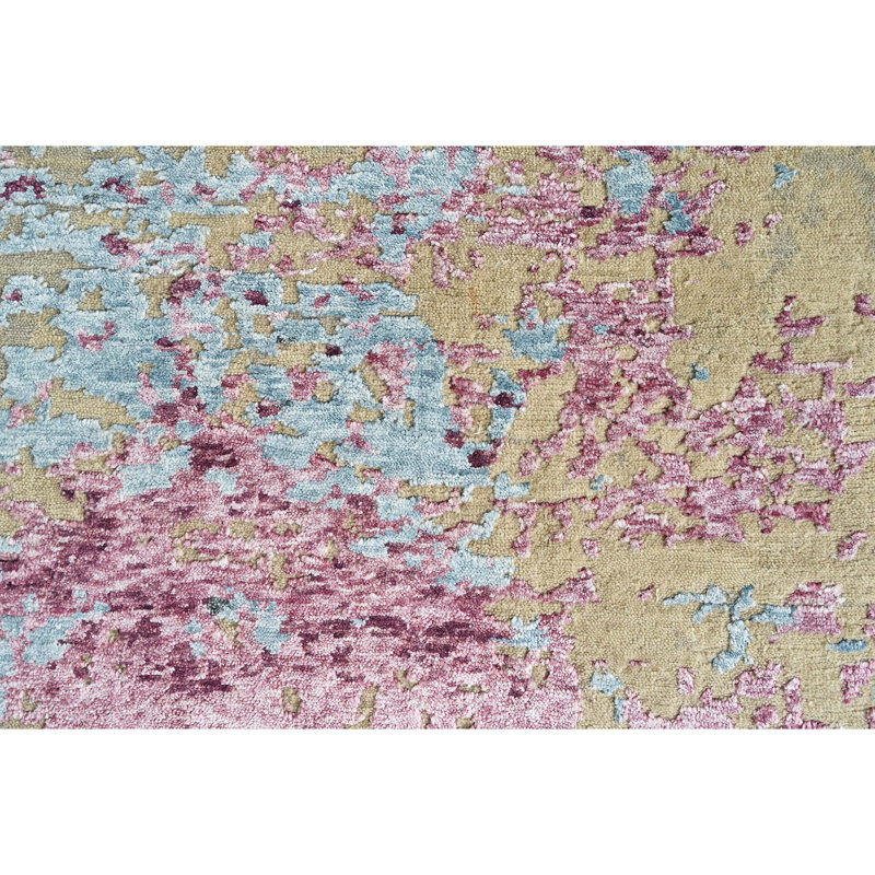 Hand Knotted Abstract Area Rug in Beige/Lilac, Rectangle 10' x 14'
