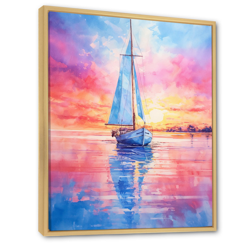 Bateau sur la barbe à papa, impression sur toile, Cadre naturel flottant, H 32 po x l 16 po x P 1 po