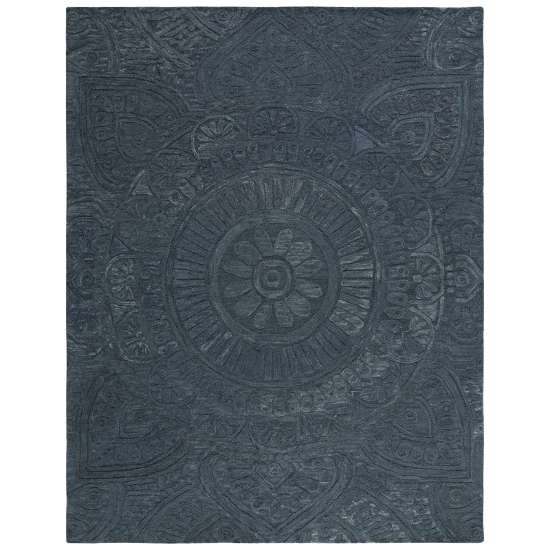 Tapis oriental gris foncé en laine et coton touffeté à la main Anothony, Rectangle 8 pi x 10 pi