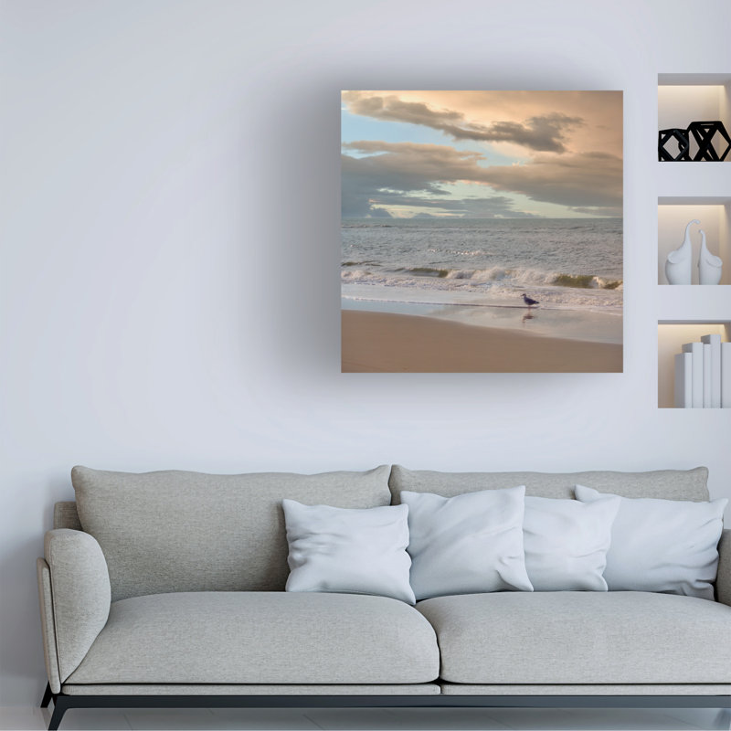 Mouette sur la plage par Cora Niele - photographie sur toile tendue, H 14 po x l 14 po x P 2 po