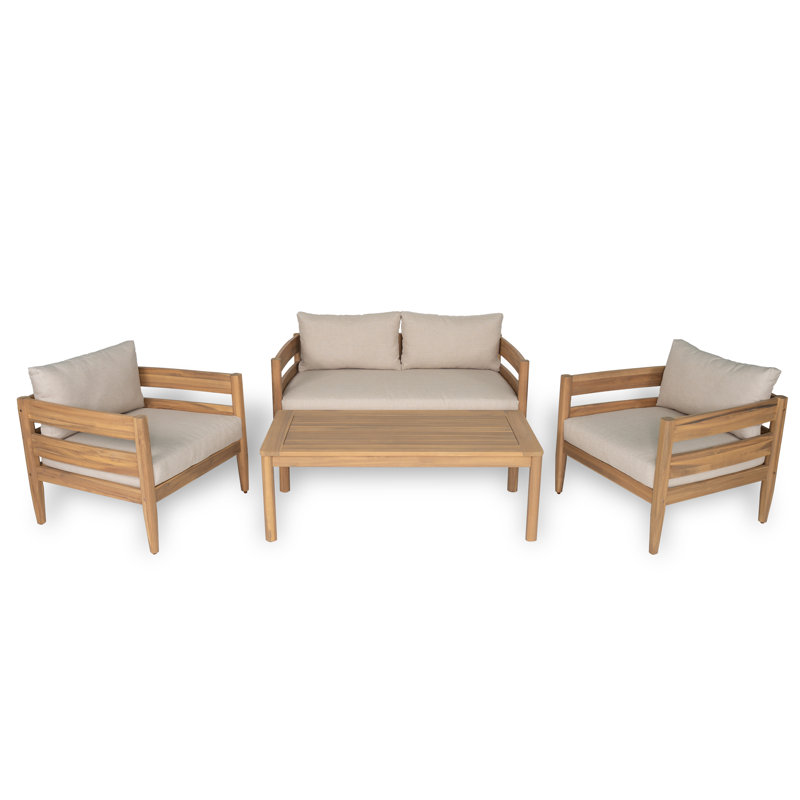 Ensemble de conversation avec coussins 4 pièces Colinton, Beige, Teck clair