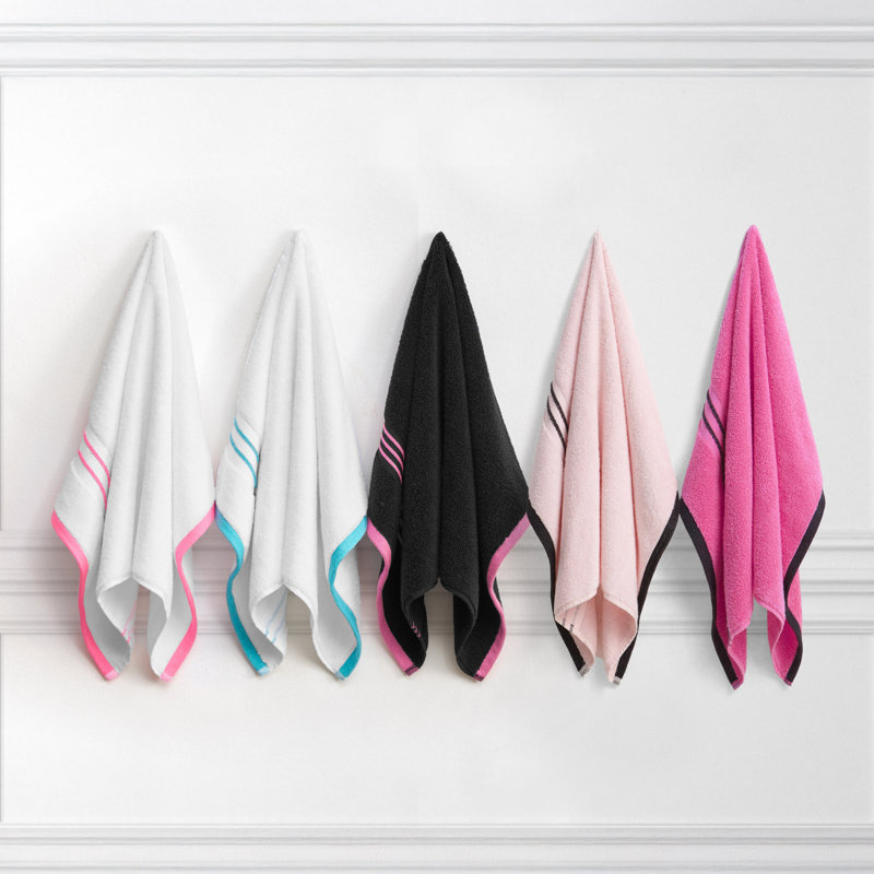 Juicy Couture Neon Border Bath Towels 6-Piece, White/Hot Pink