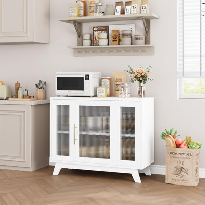 36" Buffet Cabinet with Adjustable Shelves, Fluted Glass Door & Gold Handle, Modern Coffee Bar